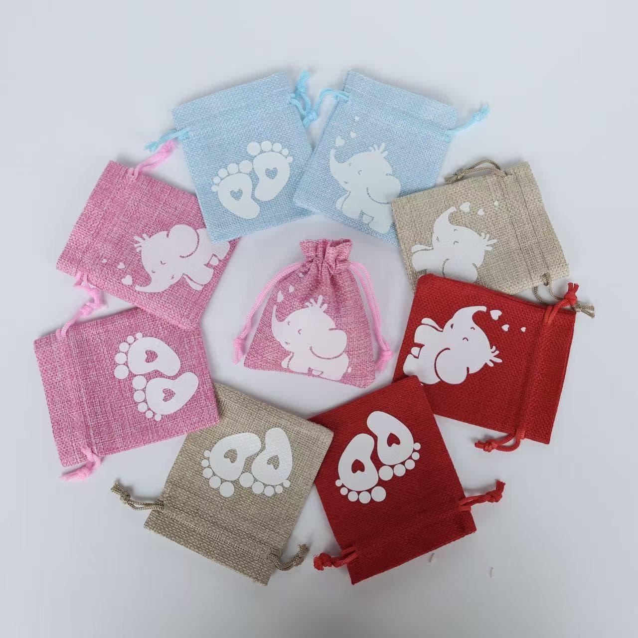 8*10 Imitation Jute Baby Footprint Drawstring Bags, 10*14CM Jute Bags, Cross-border Return Gift Bags, Factory Direct Supply