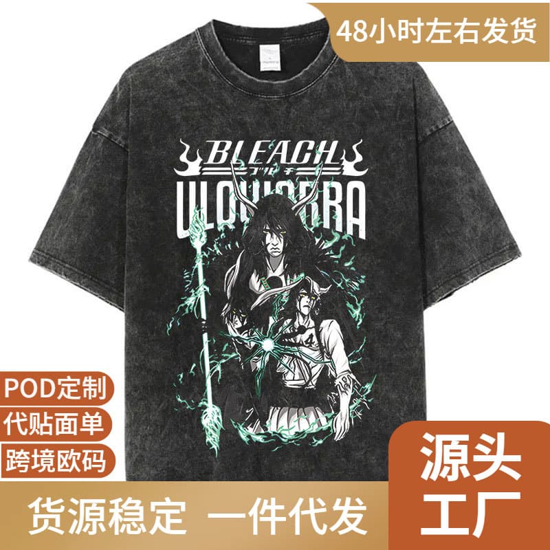 Anime Bleach Washed T-Shirt Harajuku Streetwear Vintage Graphic