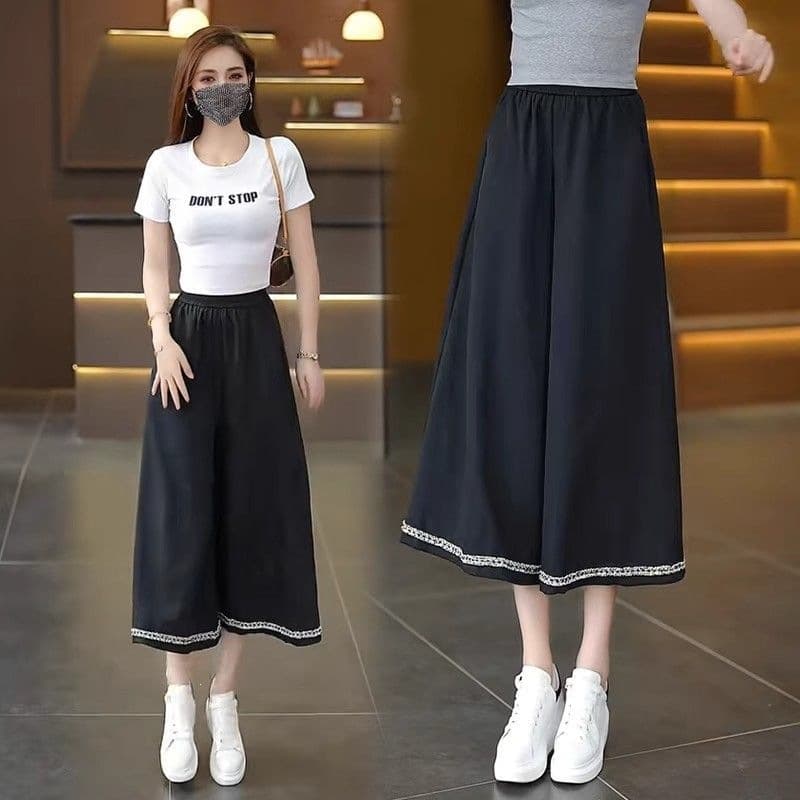 Ice Silk Lace Skirt Pants for Women 2025 New Summer Thin Fashion Casual Pants High-Waisted Loose A-Line Cropped Skirt Pants