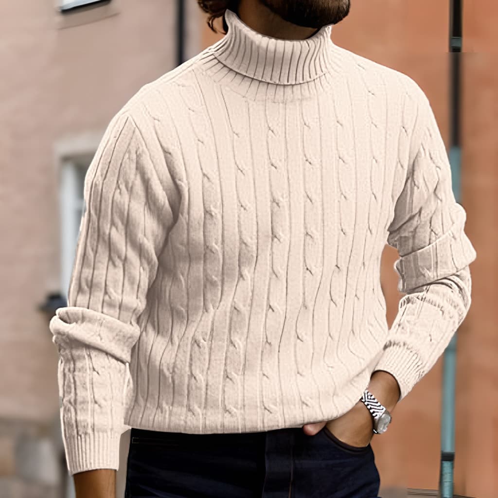 Cross-border Autumn/Winter Men's Sweater for Export, European and American Casual Retro Cable Knit High Neck Men's Knit Base Layer Pullover
