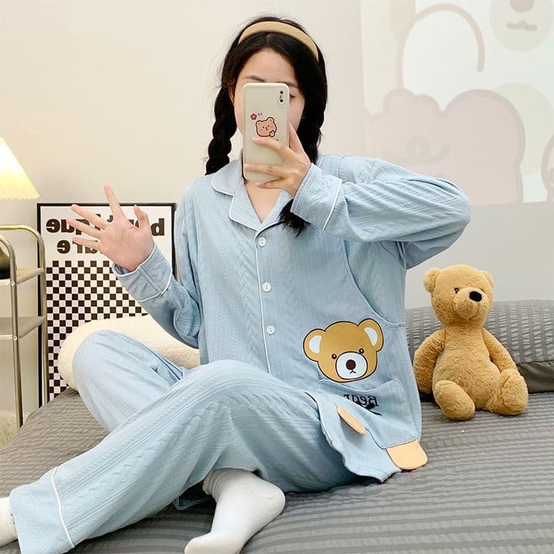 Maternity wear for pregnant women in April and May, suitable for spring and autumn nursing care, summer thin jacquard long-sleeved casual set.