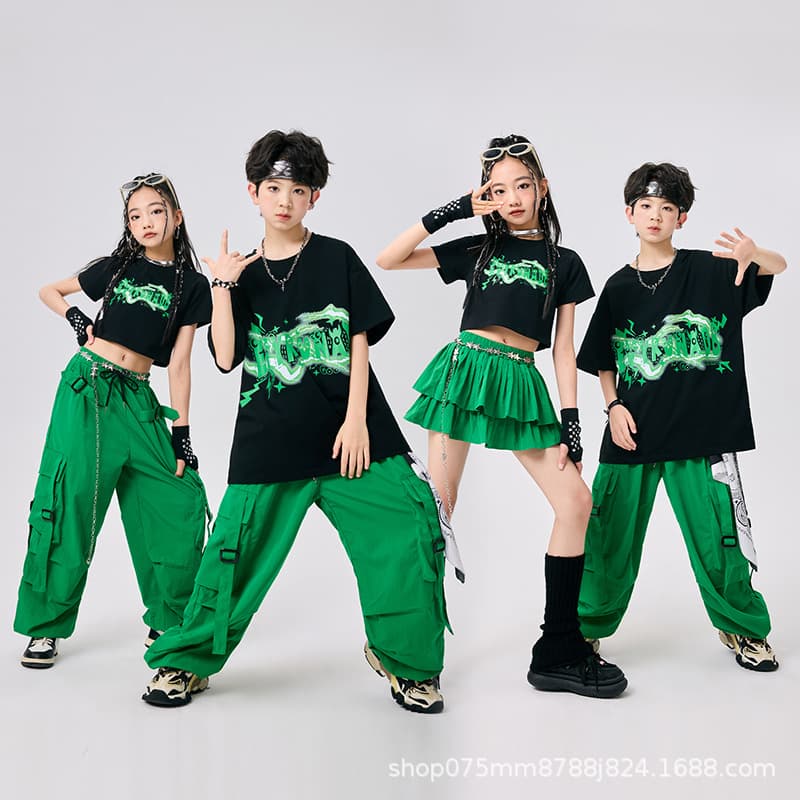 Hip Hop Kids Street Dance Costume Set for Boys and Girls, Jazz Dance Outfit, Summer Performance Wear