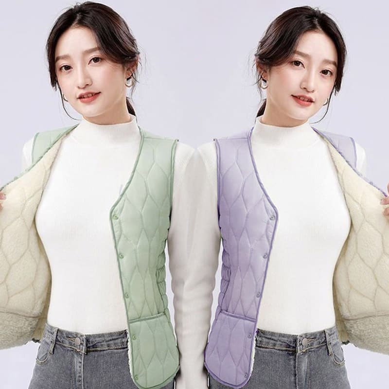 2025 New Lamb Wool Thickened Fleece-lined Vest for Women, Autumn/Winter Short Slim Fit Sleeveless Jacket Warm Inner Wear Waistcoat