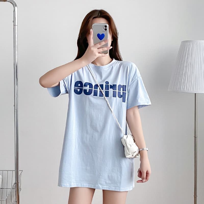 9171 Maternity Nursing Nightgown Summer Short-Sleeve Loose T-Shirt Thin Moon Dress Feeding Clothes Summer Wear