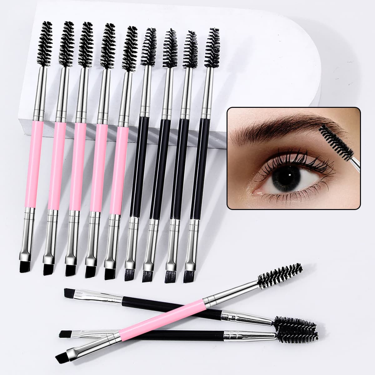 Multifunctional Dual-Head Eyebrow Brush and Eyelash Brush, Eyelash Curl Makeup Spiral Brush, Angled Eyebrow Powder Brush, Eyeliner Brush, Eye Makeup Tool