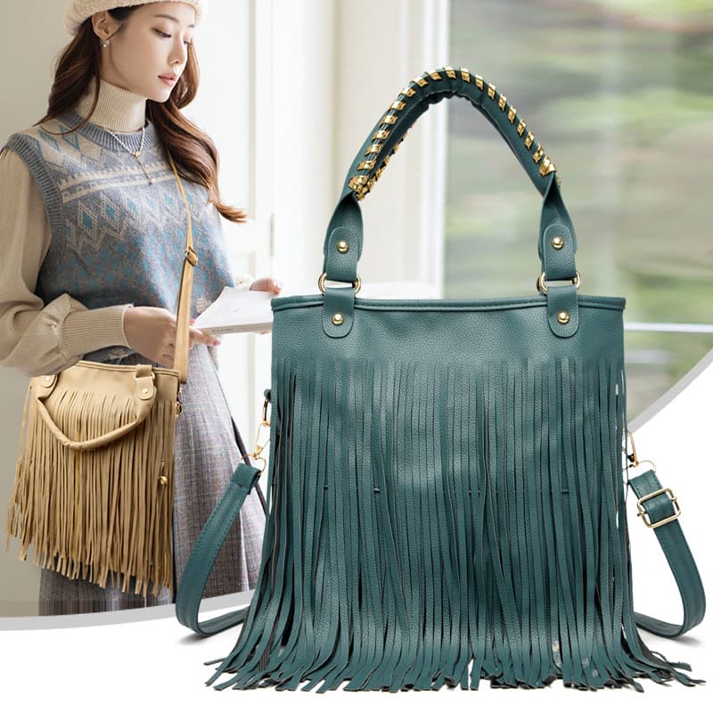 Cross-Border European and American Fashion Trend Temperament Large Bag Willow Tassel Bag Large Capacity Personalized One-Shoulder Cross-Body Handbag for Women