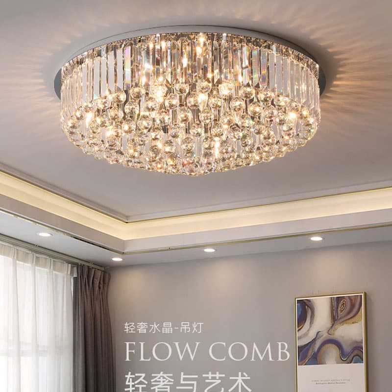 2026 new light luxury crystal ceiling lamp, modern simple and atmospheric living room lamp, master bedroom round dining room lamp