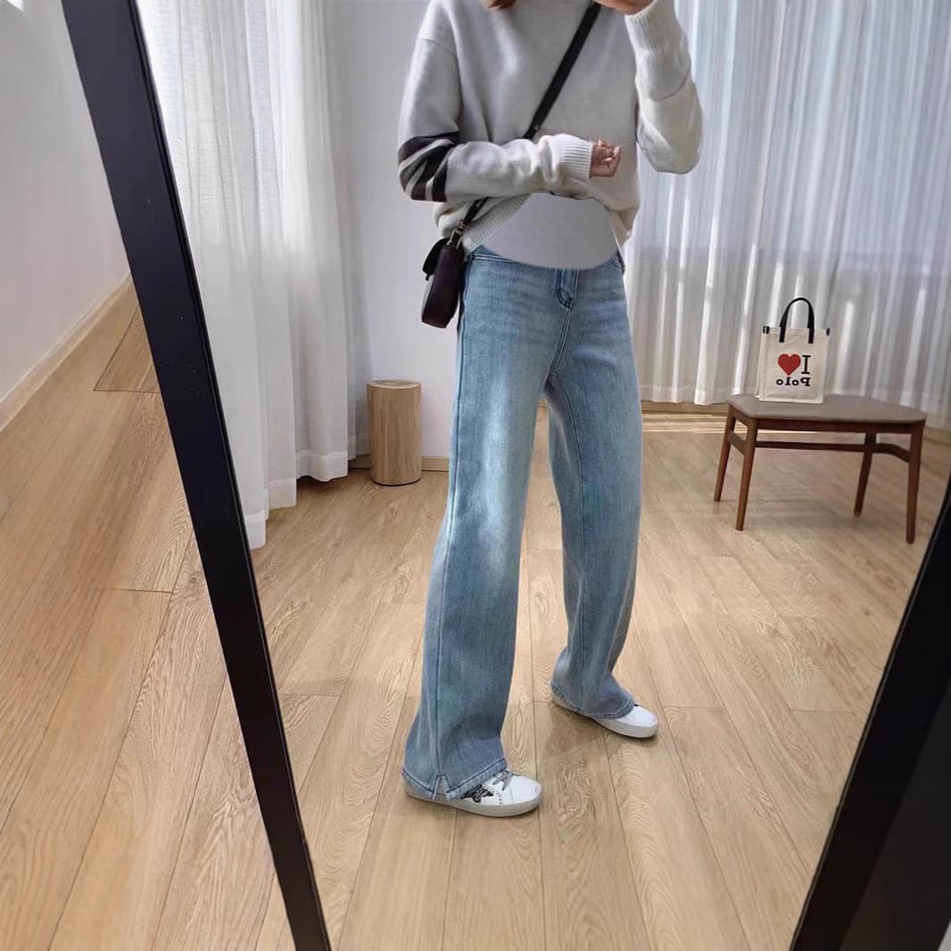 Yunshiba Spring and Autumn Maternity Jeans, Slit Narrow Wide-Leg Pants, Pregnancy Wear 81028