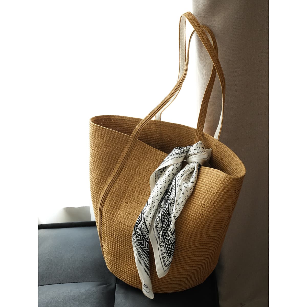 Woven Paper Tote Bag Bucket Bag for Women, Braided Shoulder Bag, Large and Small Capacity Handbag, Summer Style
