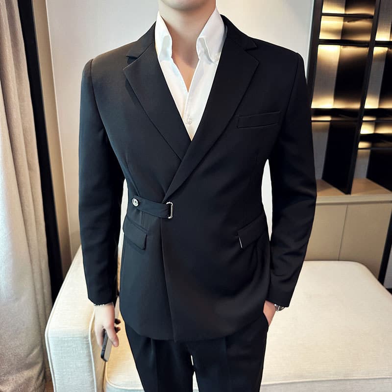 2025 New Spring Men's British Slim Fit Two-Piece Suit, Casual Solid Color Suit Set