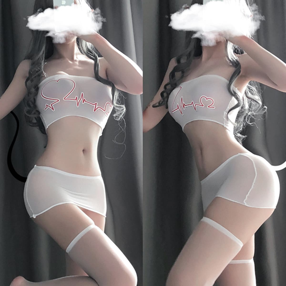 Sexy Lingerie Tube Top Heartbeat Dress Plus Size Sexy Underwear Uniform Tube Top Stockings Bodysuit 8892