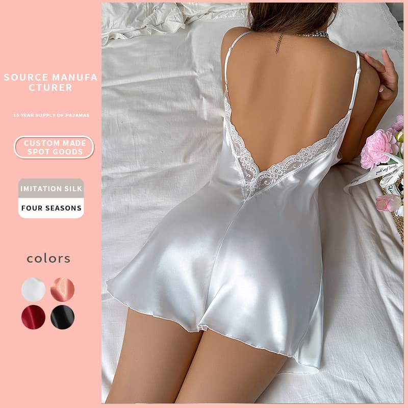 Danilin European and American style cross-border spring and summer thin simulated silk spaghetti strap nightdress short home dress suspender skirt