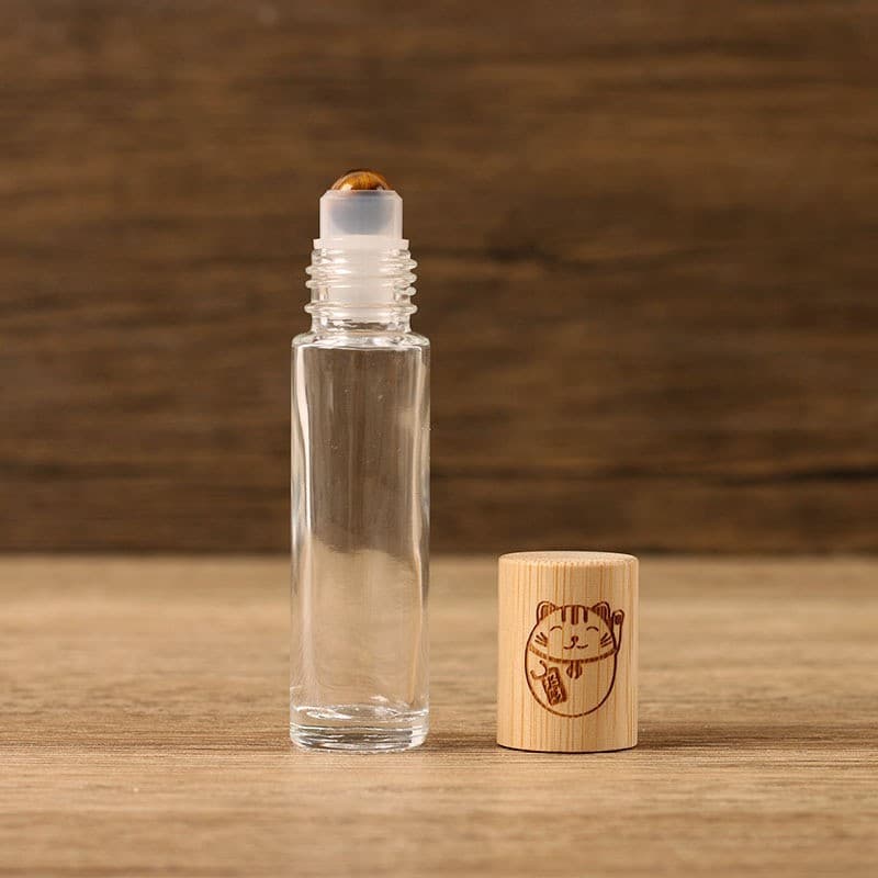 10ml Bamboo Cap Essential Oil Roller Bottle Brown Light-Blocking Frosted Travel Bottle Massage Essential Oil Bottle Portable Small Glass Bottle