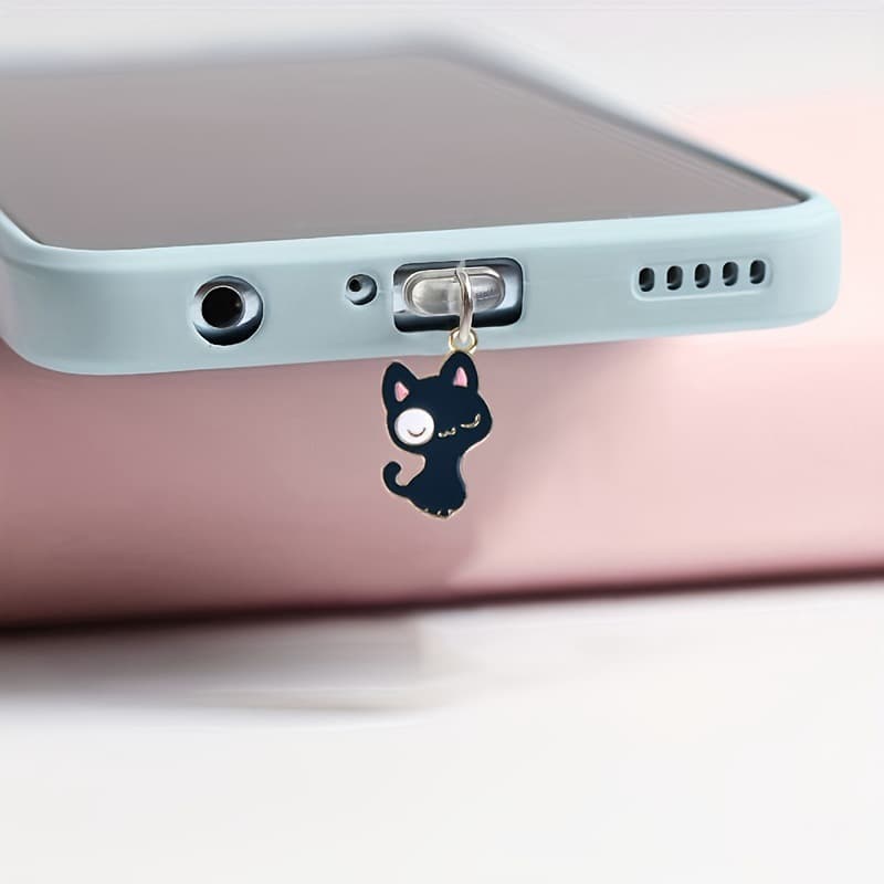 Phone Dust Plug Charming Black Cat Dust Plug for Phone Charging Port - Cute Metal and Anti-Dust