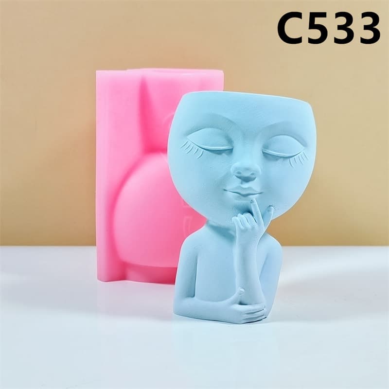 Creative Two-Hands-Chin-Resting Boy Silicone Mold for Succulent Planters, Handmade Indoor Decoration C533