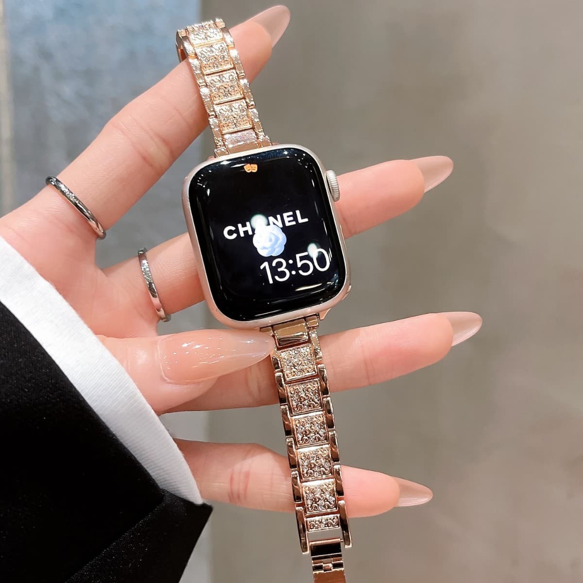 Suitable for iwatchS11 watch strap small three beads gypsophila inlaid with diamonds Xiaomi bracelet 10 metal Huawei GT6 watch strap