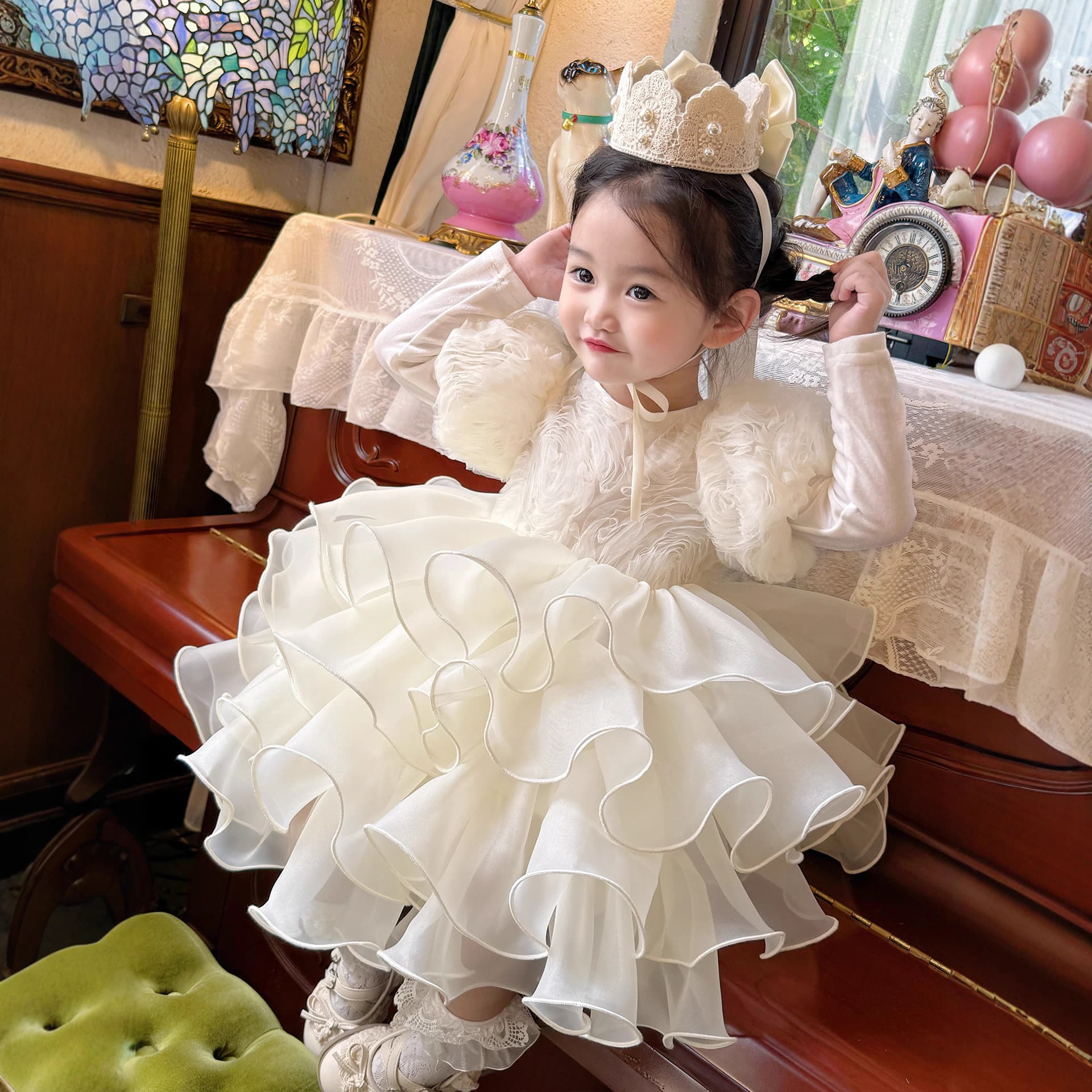 Girl's Rich Heiress Style Dress Piano Performance Dress Summer Children's Birthday Gorgeous Princess Dress
