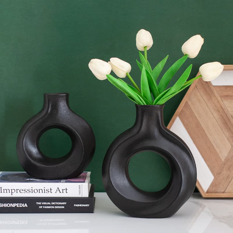 Modern Minimalist White Ceramic Flower Vase Creative Circle Decoration Home Decorative Items Nordic Style Flower Pot