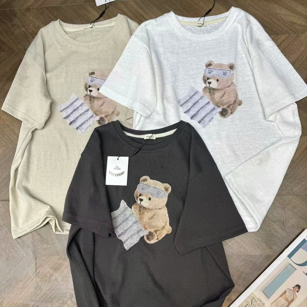 Korean Dongdaemun Cartoon Bear Print Short-Sleeved T-Shirt for Women 2026 Summer Loose Casual Age-Reducing Round Neck Top