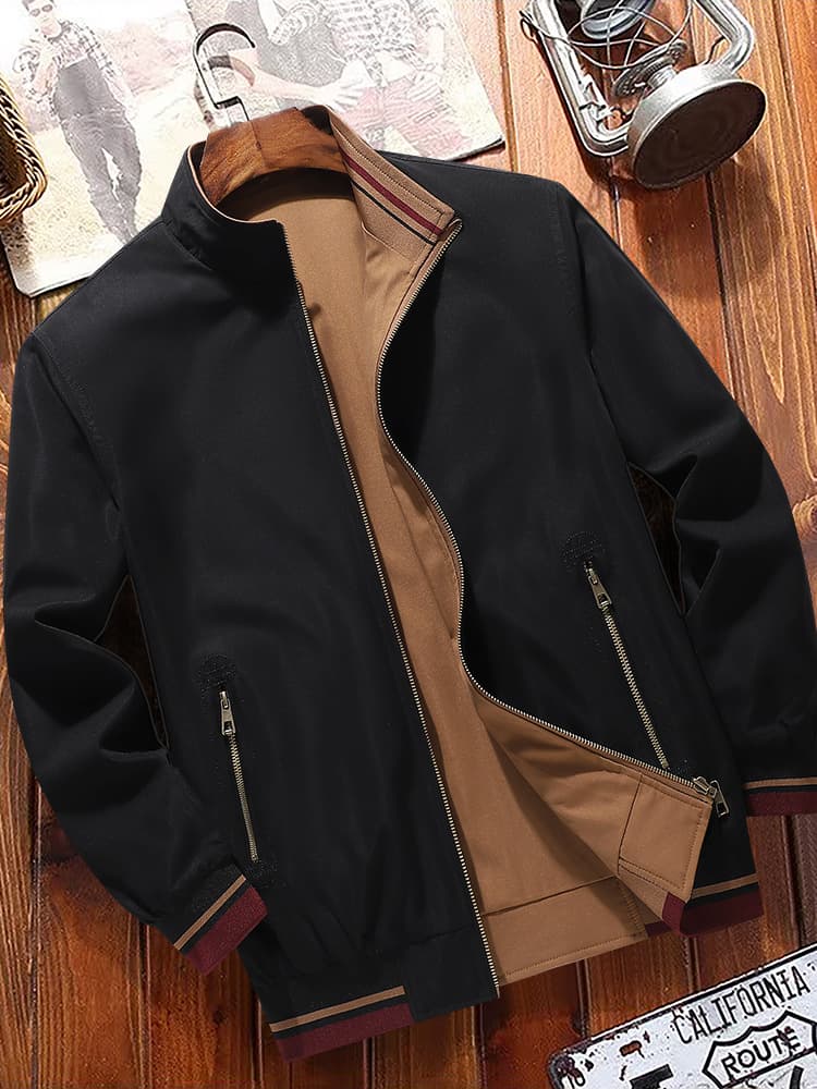 Best-selling Men's Reversible Jacket for Cross-border Amazon & AliExpress, Casual Stand Collar Loose Fit Outerwear Men's Wholesale