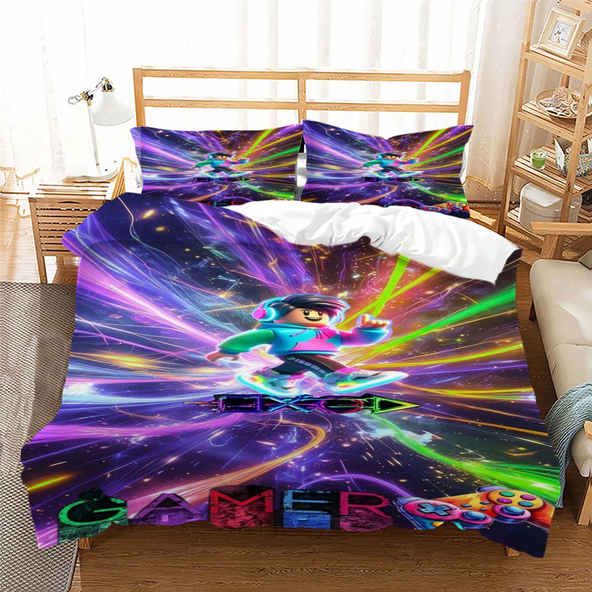 Cross-border Minecraft ROBLOX series quilt cover three-piece set 3D printed bedding cross-border home textile factory