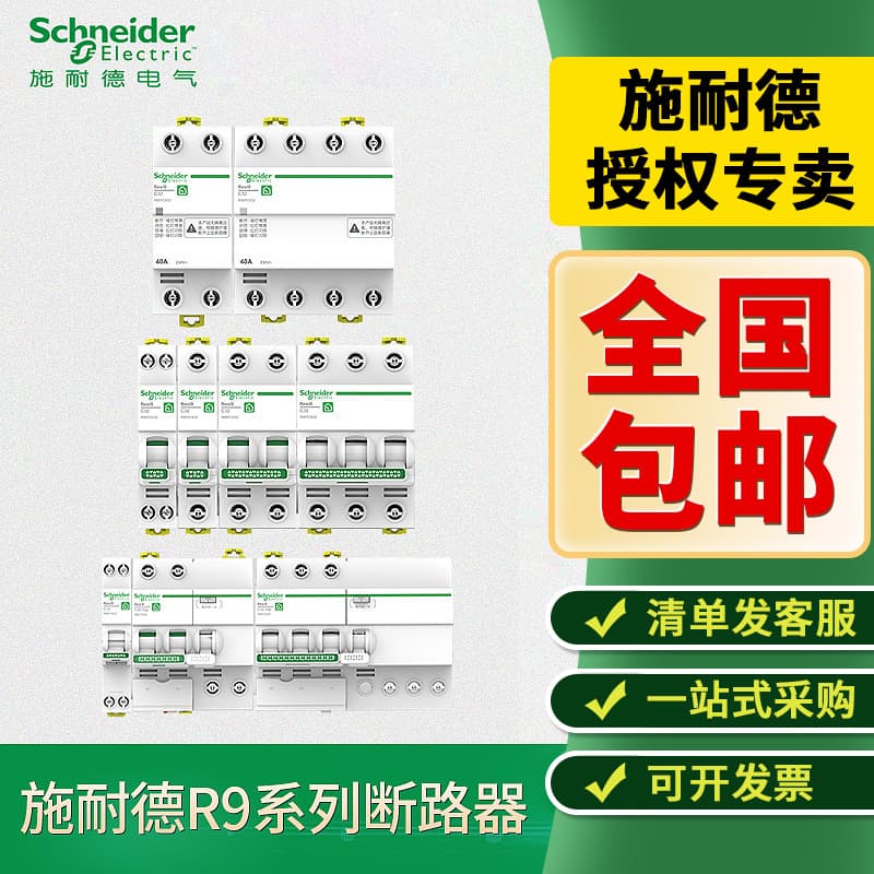 Schneider R9 series residual current circuit breaker 1P+N 2P 3P 4P household residual current protection switch for leakage protection