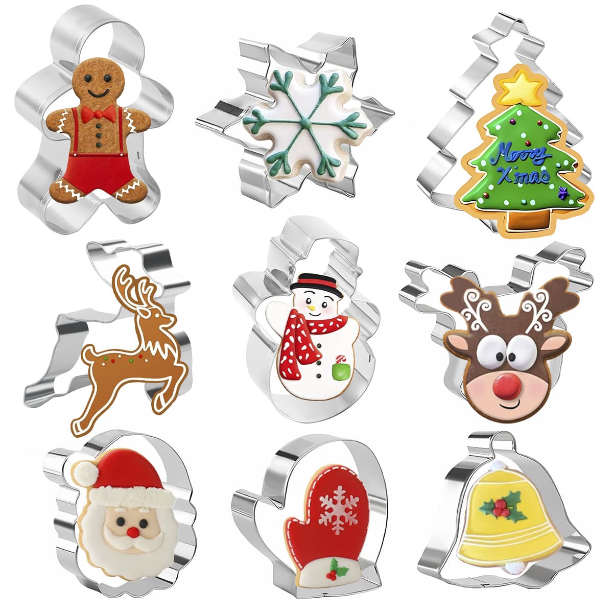 Stainless Steel Christmas Cookie Molds for Tree, Sock, Snowman Cookies, Christmas Baking Tools