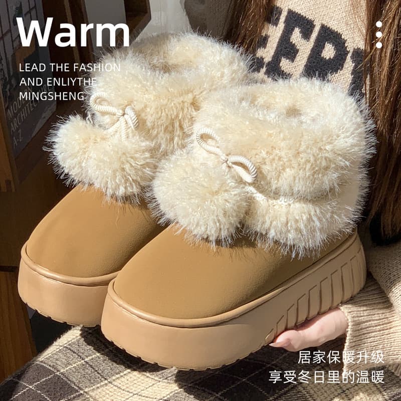 Mingsheng Cotton Slippers for Women Winter 2025 New Indoor Home Warm Cotton Shoes Plush High-Top Outer Snow Boots