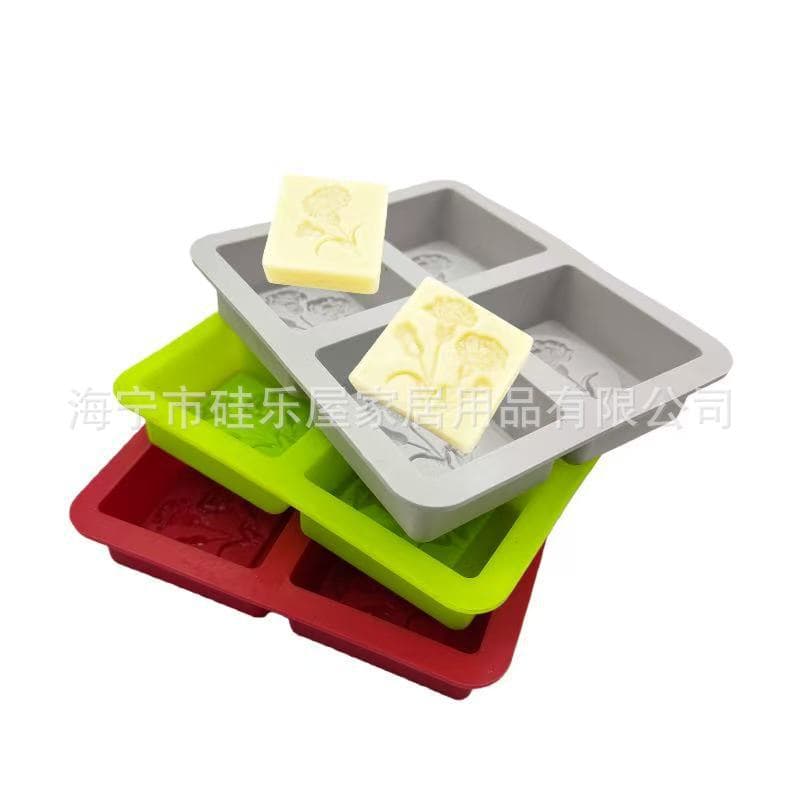 4-Piece Carnation Pattern Silicone Mold DIY Flower Handmade Soap Aromatherapy Mold Square Cake Chocolate Mousse