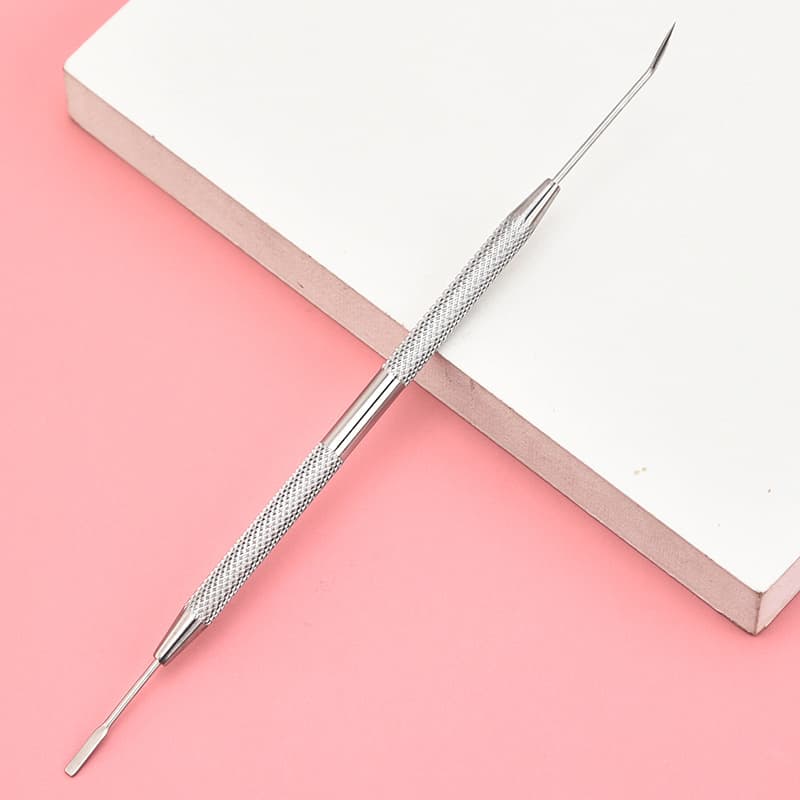Eyelash picking stainless steel nail picker to clean nails and dirt, pedicure nail tool, double-ended steel push manicure tool
