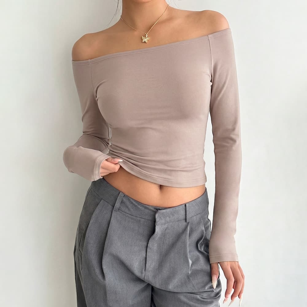 European and American foreign trade women's cross-border Amazon one-line collar off-shoulder long-sleeved T-shirt women's slim basic bottoming top