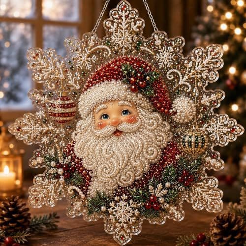 New Cross-border Product Christmas Snowflake Diamond DIY Hanging Ornament Acrylic Pearl Rhinestone Christmas Light Catcher Decoration Set