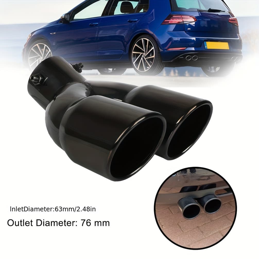 Car air intake dual-barrel rear exhaust tailpipe muffler painted black thickened exhaust port stainless steel car accessories