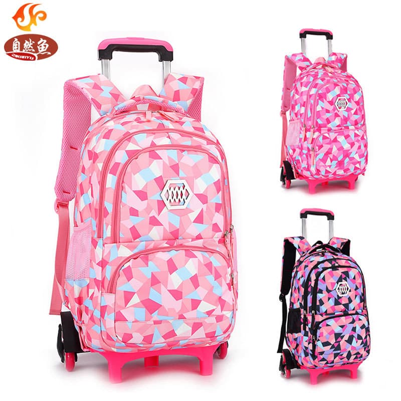 Elementary School Student Trolley Backpack for Girls Grades 3-9, Large Capacity Waterproof Shoulder Bag with Spine Protection