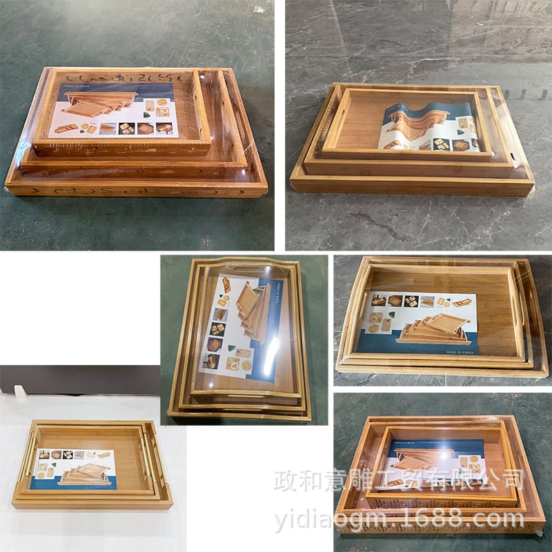 Bamboo Wooden Tray with Handles, Double-Ear Bamboo Tray, Right-Angle Tea Tray, Bamboo Fruit Tray, Simple Tea Tray, Hotel Tray
