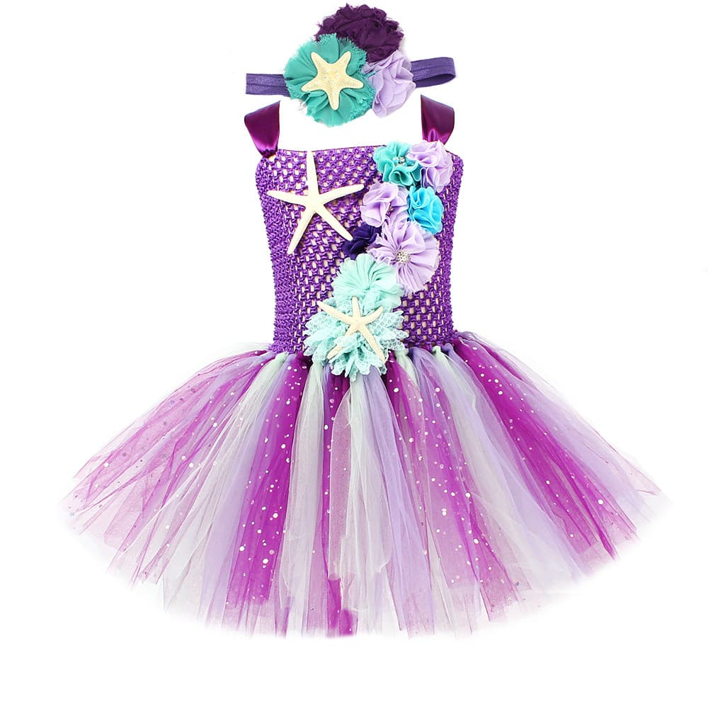 European and American Style Mermaid Flower Princess Dress for Kids Cosplay Festival Performance Tutu Dress with Sequins Tulle Gown