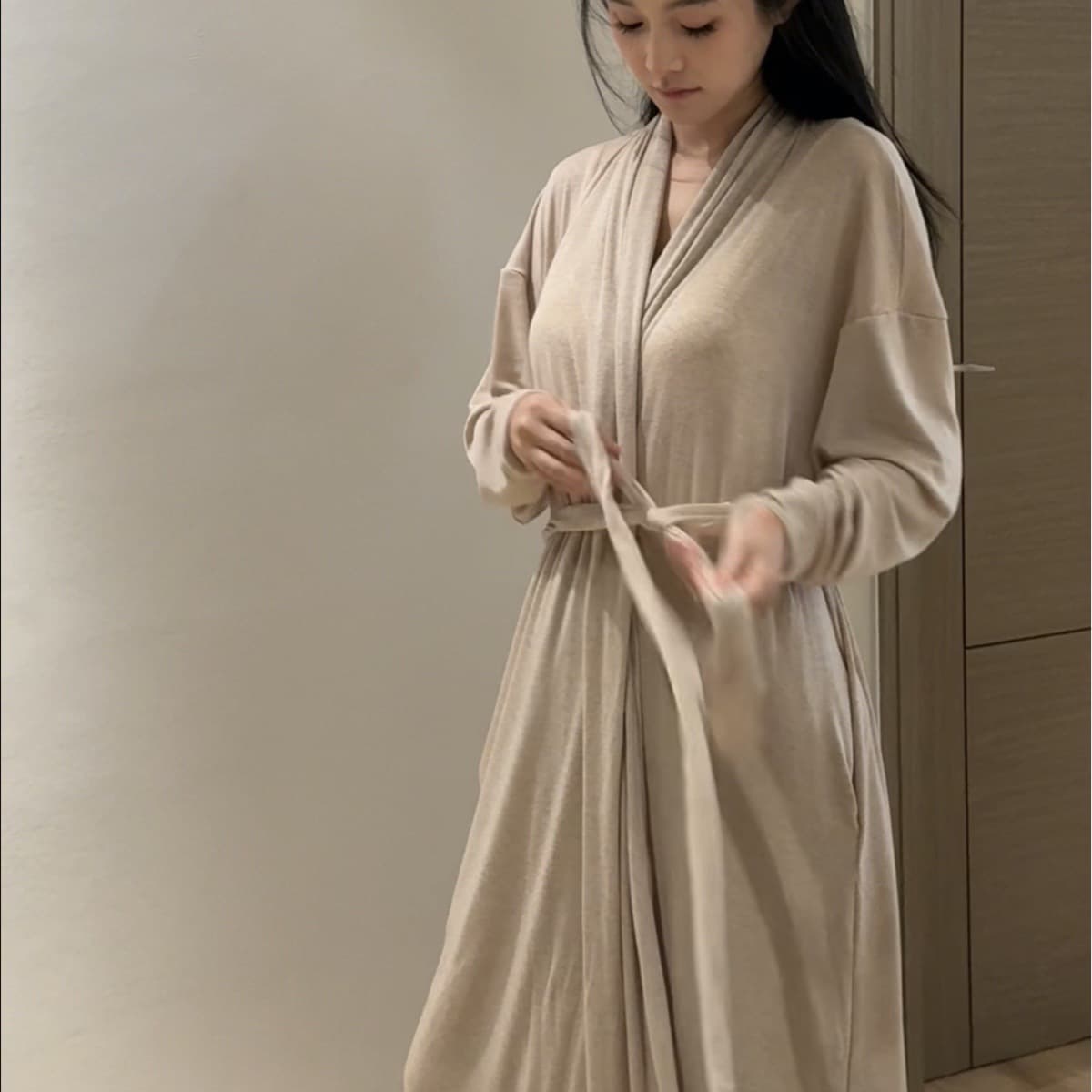 Tencel wool knitted long nightgown, home wear set, lazy jacket, high-end temperament