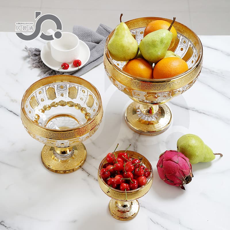 Cross-border French Light Luxury Ins Style Home High-end Crystal Glass Tall Fruit Plate Simple Living Room Coffee Table