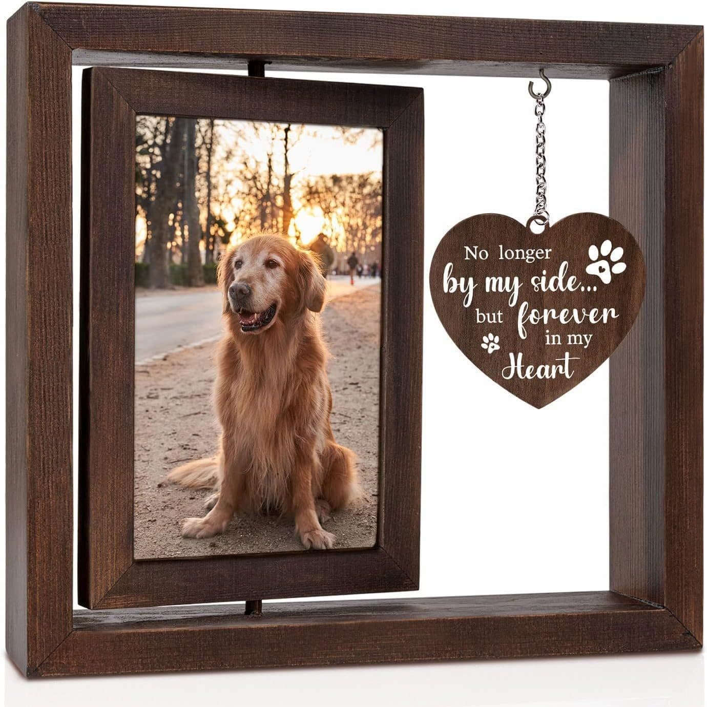 Wooden Pet Photo Frame Double-Sided Rotating Mounting Frame Wooden Love Cat Dog Memorial Photo Frame Ornament