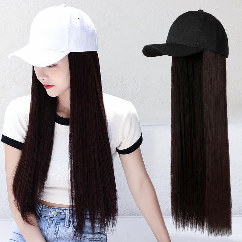 Women's Wig Hat Integrated Long Straight Natural Baseball Cap Hat Fall Winter Full Head