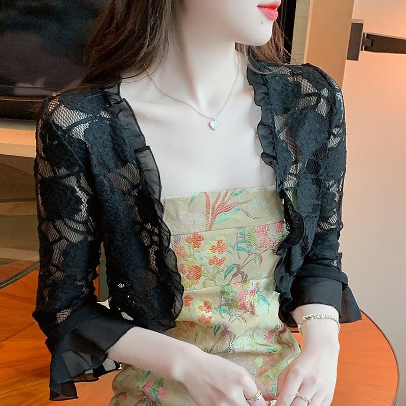 828 Small Shawl Jacket for Women Spring Summer New Versatile Chiffon Sun Protection Thin Short Cardigan