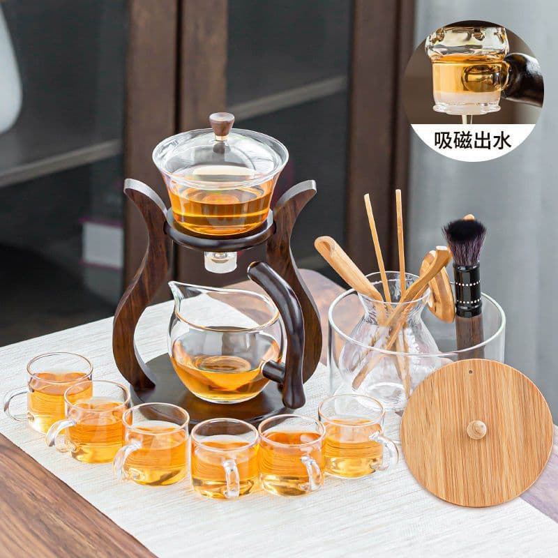 Lazy Glass Tea Set Fully Automatic Tea Maker Heat-Resistant Transparent Kung Fu Teapot Tea Cup Set for Home Reception