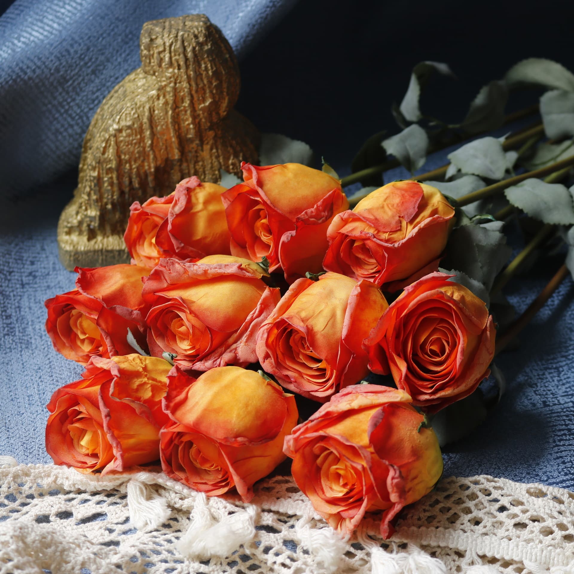 Halloween Decoration Artificial Roses Fake Flowers Home Decor Wedding Burnt Edge Fire-Baked Silk Cloth Roses