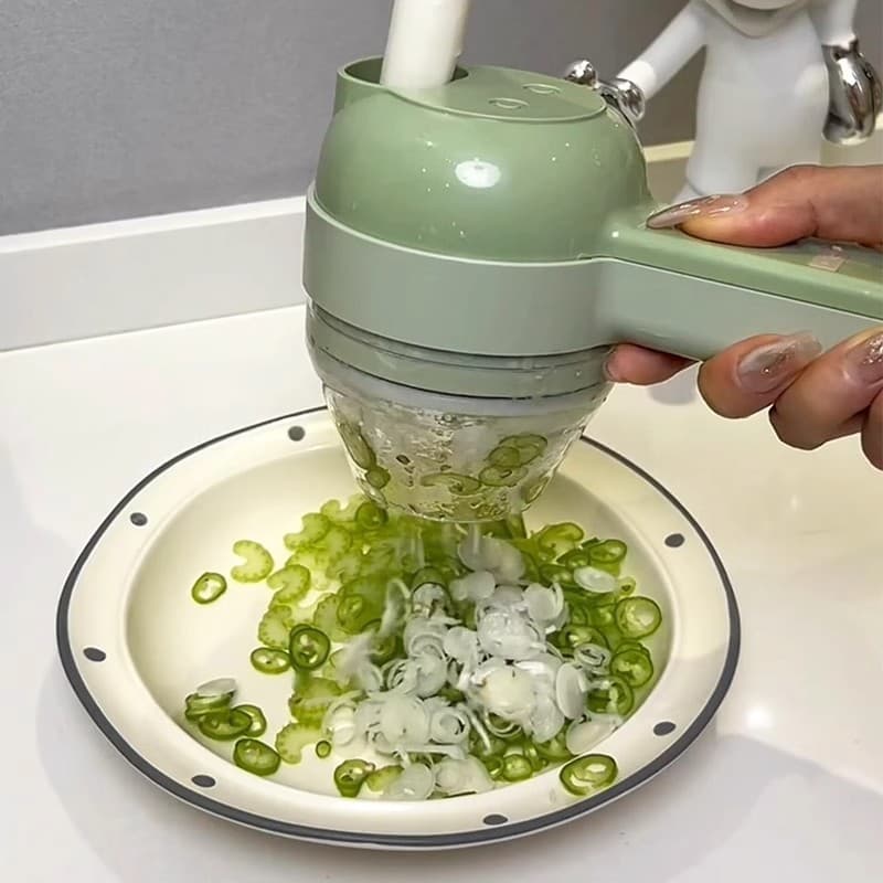 Multifunctional vegetable cutter, chili ring chopper, scallion chopper, ginger mincer, garlic slicer, electric garlic grinder