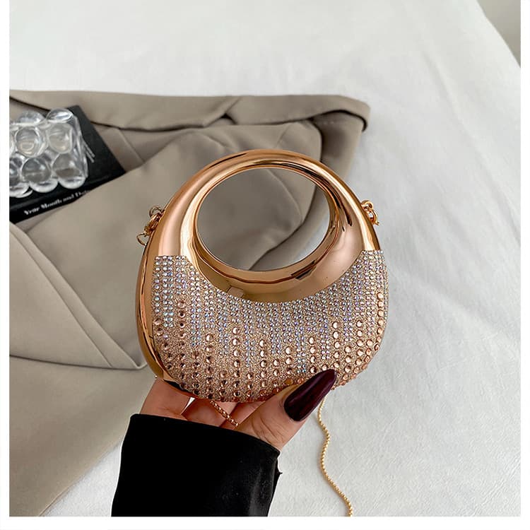 New Cross-border Wholesale Evening Bag for Women Rhinestone Mini Crescent Acrylic Clutch Simple Versatile Evening Purse