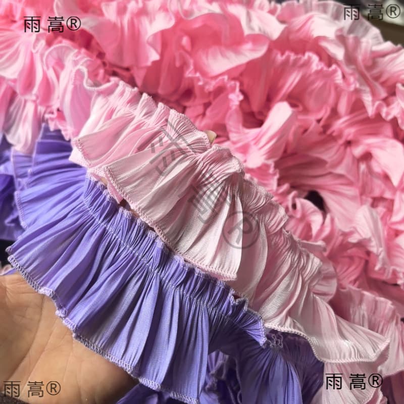 5.5CM Retro Style Lace Trim, Dense Hem Pleated Ultra-Soft Crystal Glitter Satin Lace for Skirt Hem and Garment Edges