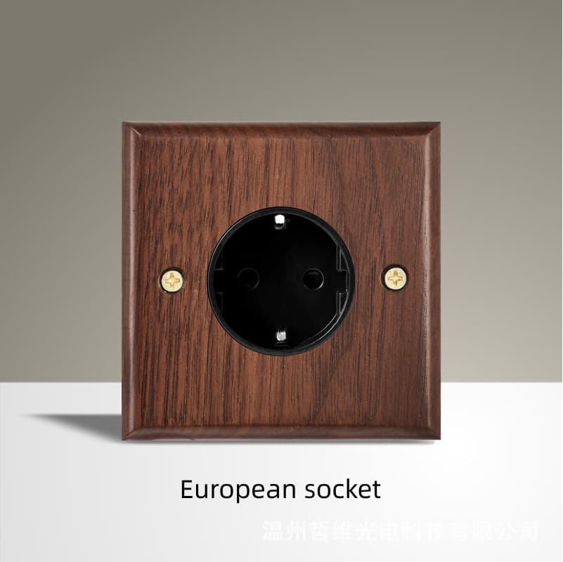 Retro Solid Wood Black Walnut Switch Socket Panel 86 Type British European Standard Factory Han Wang Real Wood Series