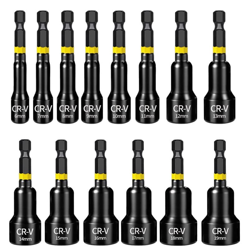 Hex Socket Strong Magnetic Socket Wrench Extended Set 6-19mm, Special Disassembly and Installation Tool for Electric Drill and Air Screwdriver