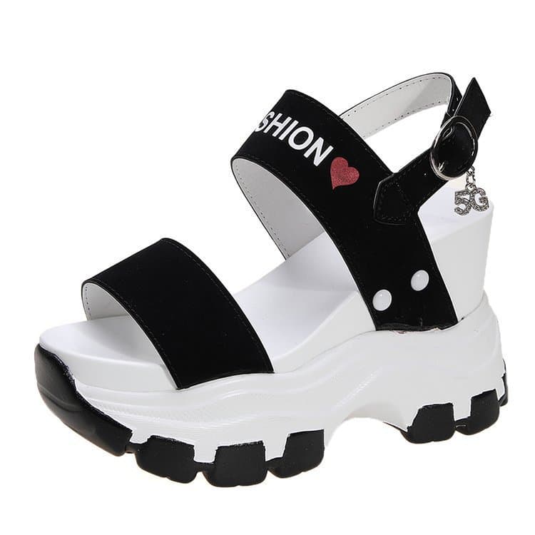 2023 Summer New Korean Style Women's Platform Thick Sole Heightening Solid Color Buckle Sandals Drop Shipping
