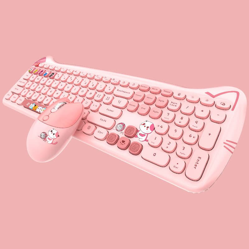 Ferris Hand Meow Meng PLUS Wireless Keyboard and Mouse Set Girls Cute Chocolate Office Unlimited Keyboard
